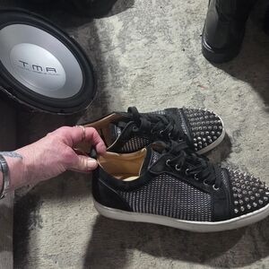 Men's Black Studded Low-Top Sneakers